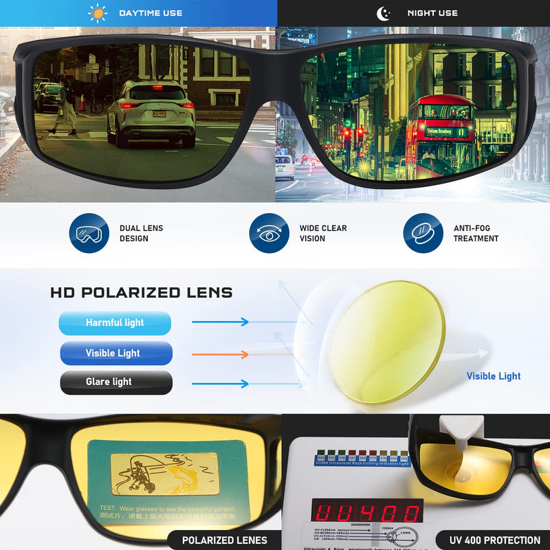 Night Driving Glasses Night Vision Glasses Fit Over Glasses Sunglasses for Men Polarized Sunglasses L/Black Frame Night Vision Lens - BeesActive Australia