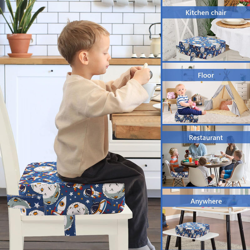 Booster Seat for Kitchen Chair - Toddler Non-Slip Portable Height Increasing Strong Support Seat Cushion Comfortable Detachable Easy to Clean Washable Booster Seat for Dining Table Lunar adventure-cyan blue - BeesActive Australia