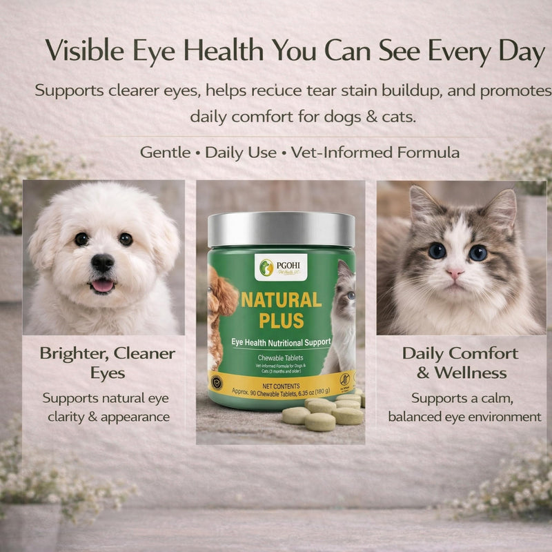 Natural Plus Eye Health Chewable Tablets for Pets, Tear Stain Support Supplement for Cats & Dogs, 90 Count