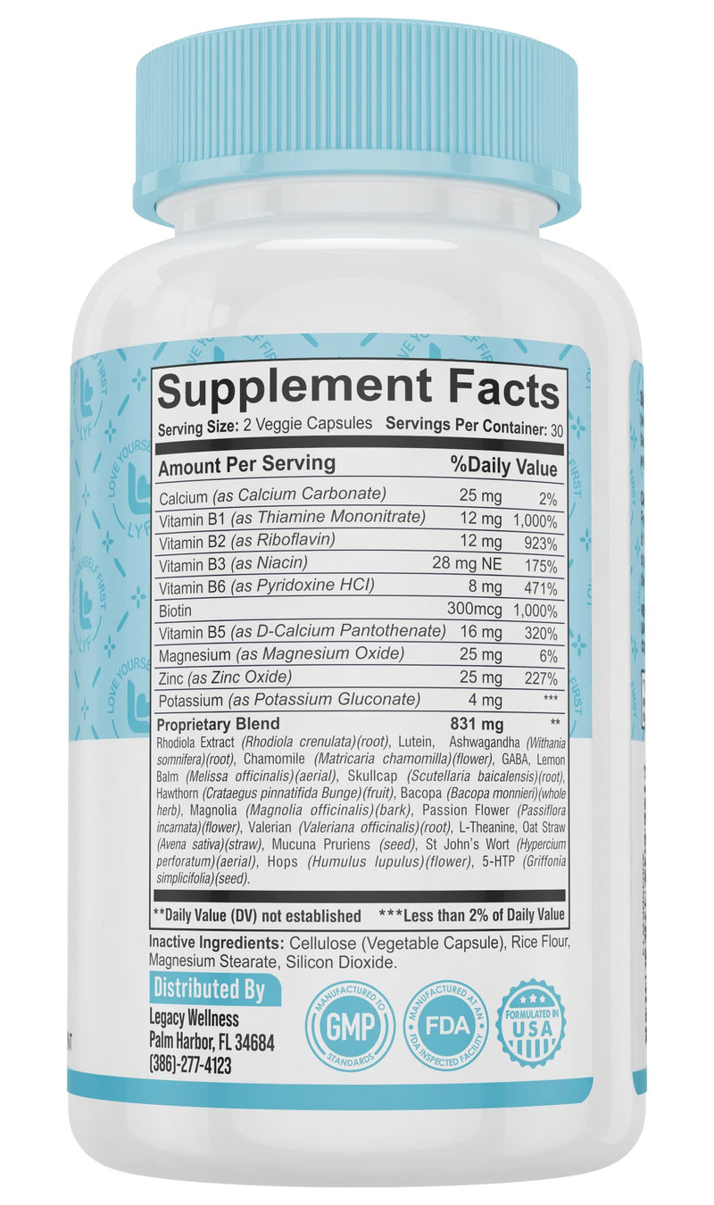 Legacy Wellness ZEN EASE Calm Mind Supplement - Natural Vegan Formula - 5-HTP, Ashwagandha, St. John's Wort, L-Theanine, Magnesium, B-Vitamins - Capsules To Promote A Good Feeling of Peace