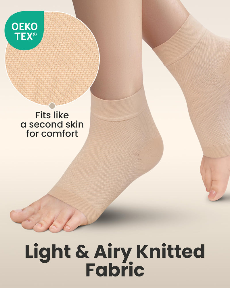 KEMFORD Ankle Compression Sleeve - 1-Pair, Plantar Fasciitis Braces - Open Toe Compression Socks for Swelling, Sprain, Neuropathy, Arch Support for Men and Women X-Large Beige / 15-20mmHg / 1 Pair - BeesActive Australia