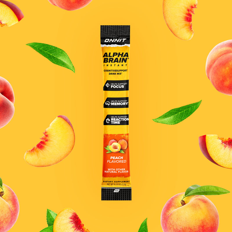 ONNIT Alpha Brain Instant Nootropic Focus Drink Mix, Peach, 30 Packets | Nootropic drink mix packets; L-Theanine, Alpha GPC & B6 support focus, memory & mental clarity; on-the-go brain supplement