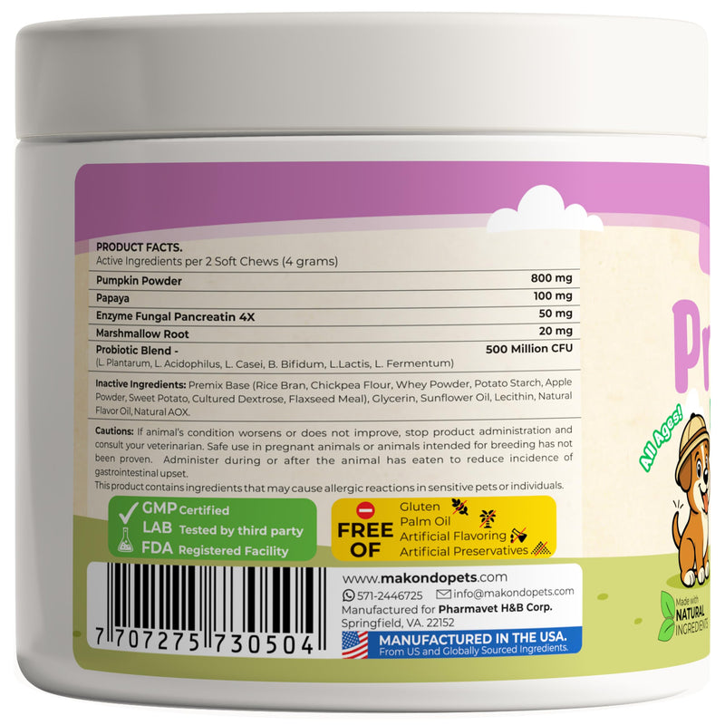 Dog Probiotics with Digestive Enzymes, Allergy Relief. 120 Soft Chews | 6 Probiotic Strains, Digestive Enzymes, Pumpkin & Papaya, Supports Gut Health & Gas Relief, Stool Support