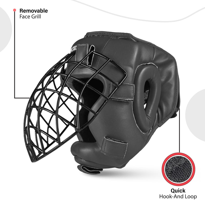 Boxing Headgear MMA Muay Thai, Removable Face Grill, Head Gear for Sparring Grappling Martial Arts Kickboxing Karate Taekwondo BJJ Training Head Guard X-Large Black - BeesActive Australia