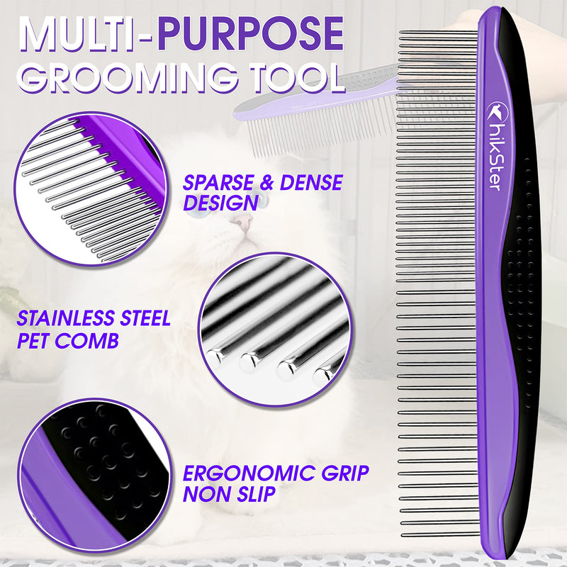 Dog Comb for Grooming Pet Comb with Stainless Steel Rounded Teeth Rubber Handle for Large Medium & Small Cat Comb Removes Knots & Tangled Hair - BeesActive Australia