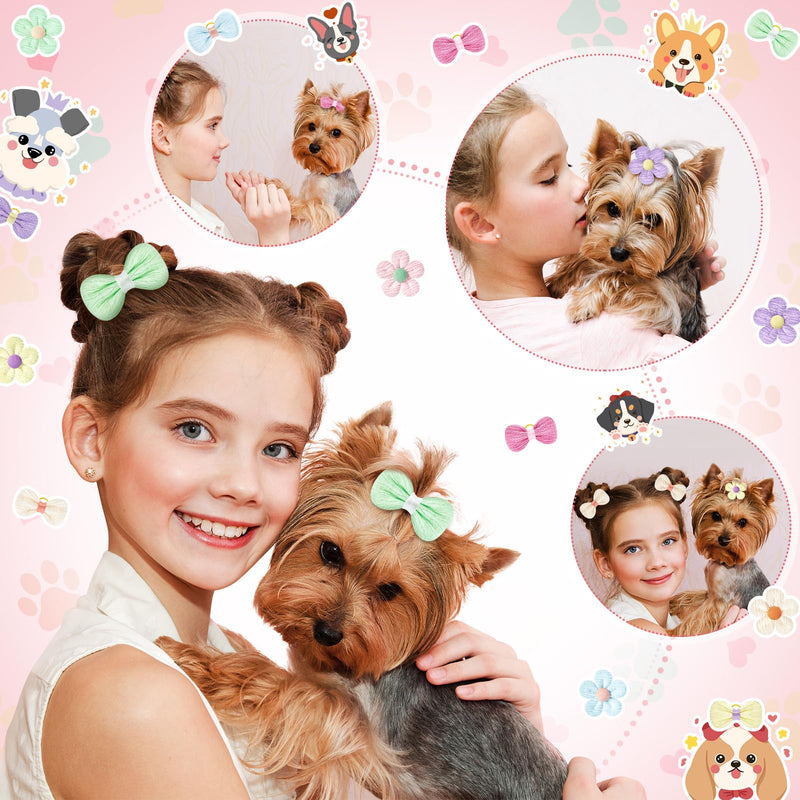 24Pcs Cute Flower Dog Hair Bows with Rubber Bands Small Dog Hair Bows Handmade Puppy Dog Grooming Bows for Dogs Girls for Holiday Spring Easter Dog Puppy Yorkie Pet Hair Accessories - BeesActive Australia