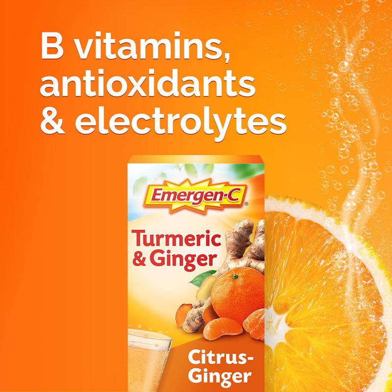 Emergen-C Citrus-Ginger Fizzy Drink Mix, Turmeric and Ginger, Immune Support, Natural Flavors with High Potency Vitamin C, 18 Count - BeesActive Australia