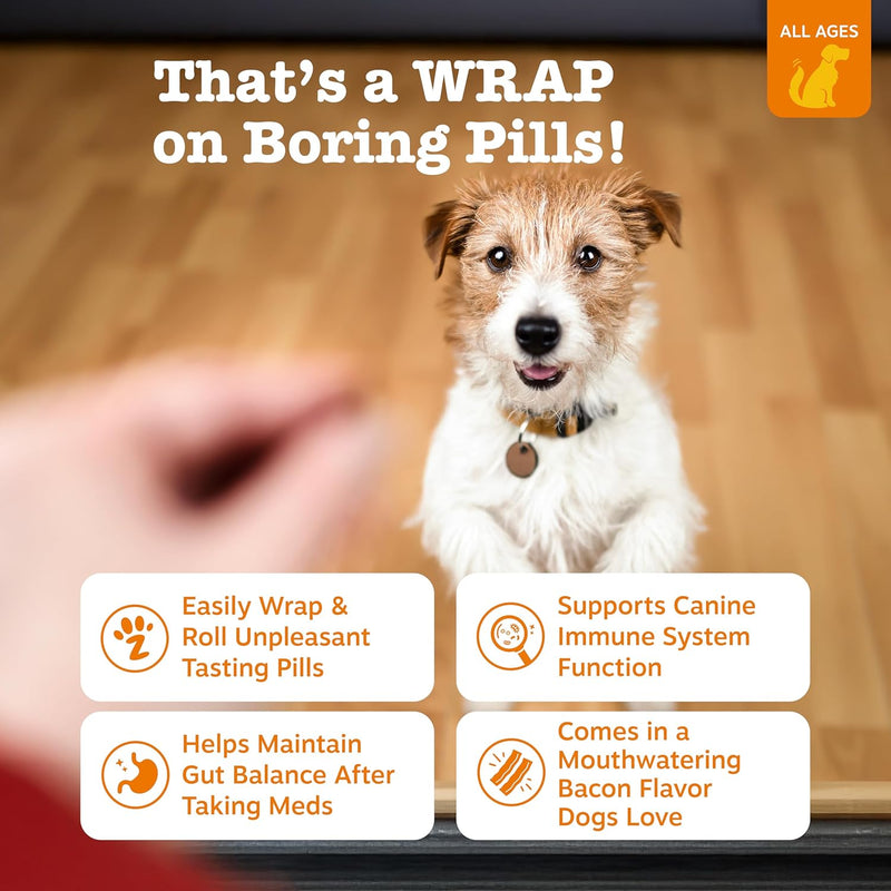 Zesty Paws Pill Wrap Probiotic Paste for Dogs - Immune & Digestive System Support - Bacon Flavor - with DE111 Bacillus subtilis - Pockets Any Pill, Tablet & Capsule for Your Dog 60 Count (Pack of 1) - BeesActive Australia