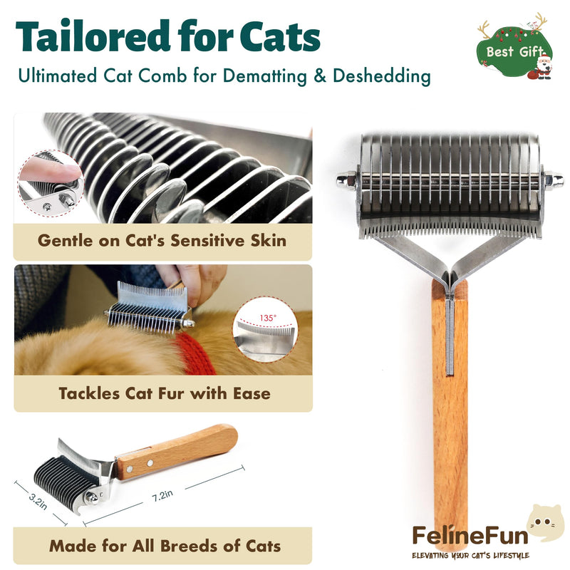 Cat Brush for Dematting & Deshedding, 2 in 1 Undercoat Rake, Efficiently Remove Loose Hair & Matted Fur, Professional Shedding Comb for Indoor Cats & Long Haired Cats - BeesActive Australia