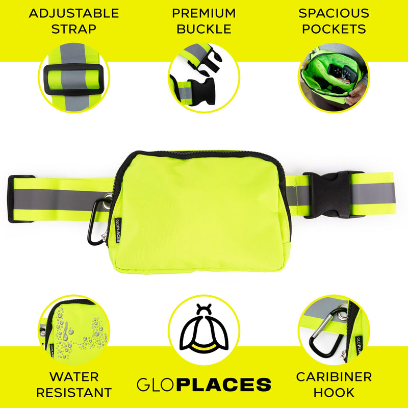 Reflective Belt Bag Night Sash for Night Safety - High Visibility Hip Bag Waist Pack with Large Storage Pouch - Adjustable Night Fanny Pack for Dog Walking, Hiking, Biking - BeesActive Australia