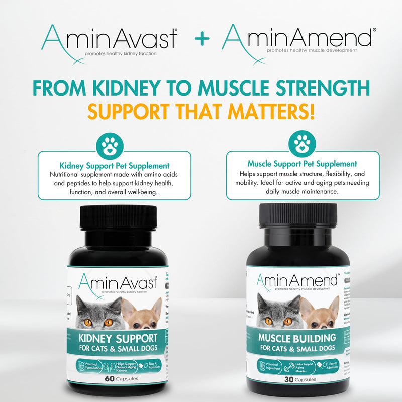 Muscle Support Pet Supplement for Small Dogs & Cats with CaHMB & Vitamin D3 – All Ages & Senior Dog Supplements for Muscle Strength, Mobility & Daily Activity – (30 Capsules, 2-Pack) 180 mg