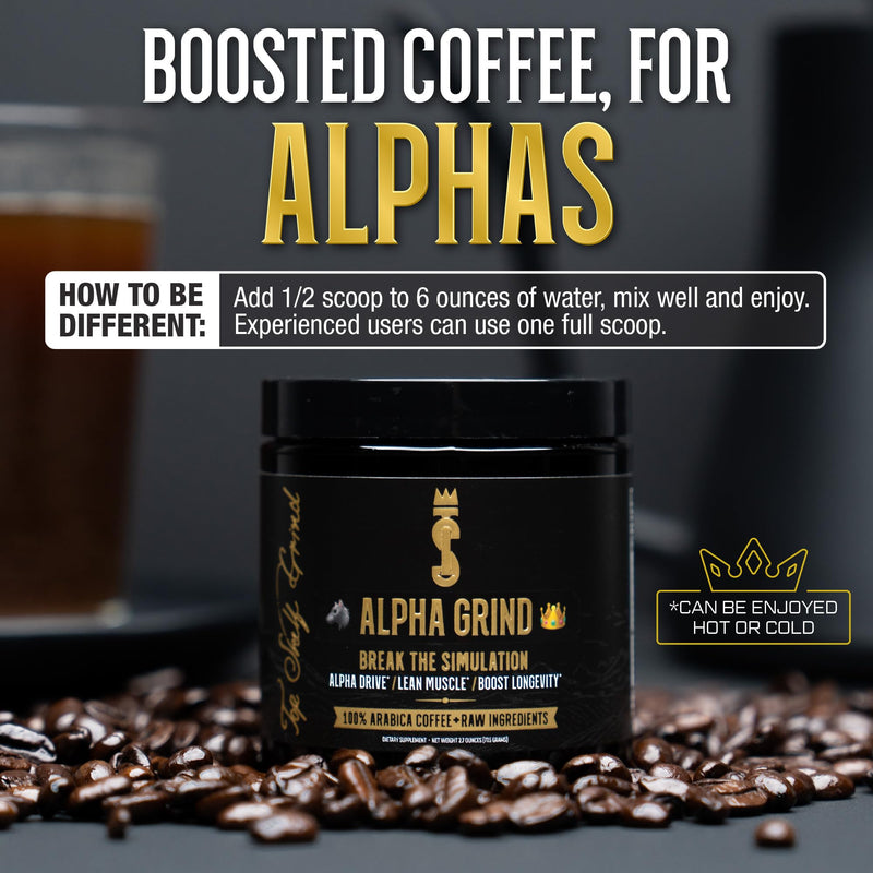 Alpha Grind – Instant Maca Coffee for Men + Natural Energy + Brain Nootropic for Ageless Clarity, Focus | Lean Muscle Building Growth & Size, 30SV - BeesActive Australia