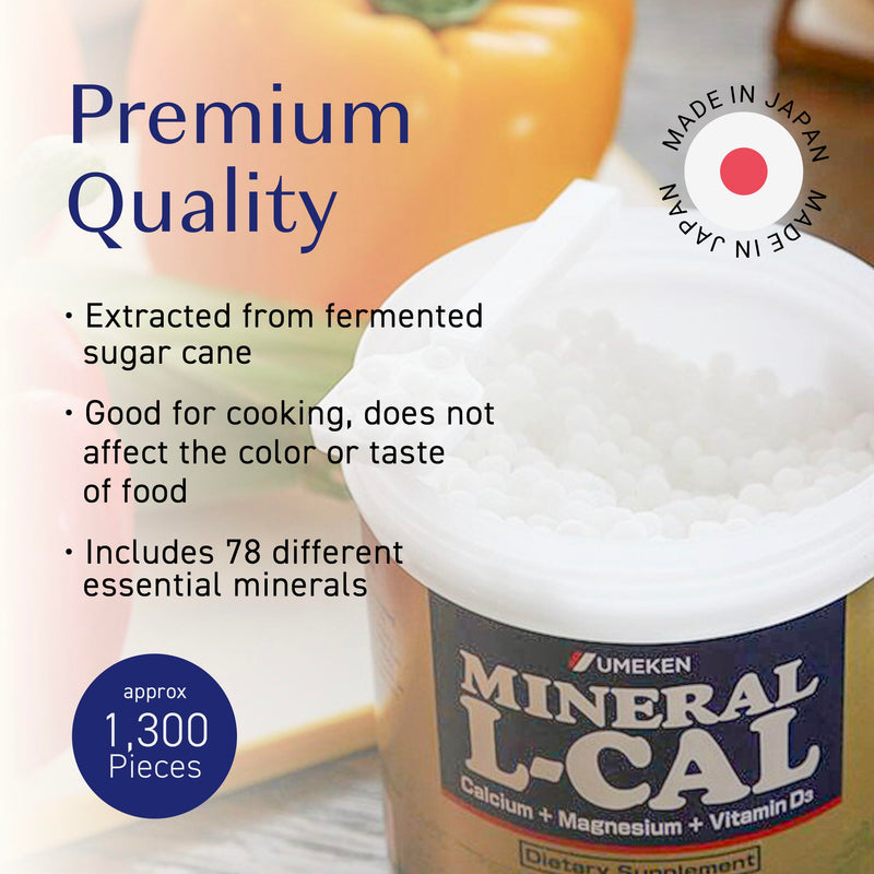Umeken Mineral L-Cal Calcium with Vitamin D3, 2 Month Supply, Water Soluble Ball Format with Magnesium & Minerals, Fast Absorbing Calcium Magnesium D3 Supplement, 1,300 Balls, 130g, Pack of 1 1,300 Count (130 Gram) (Pack of 1)