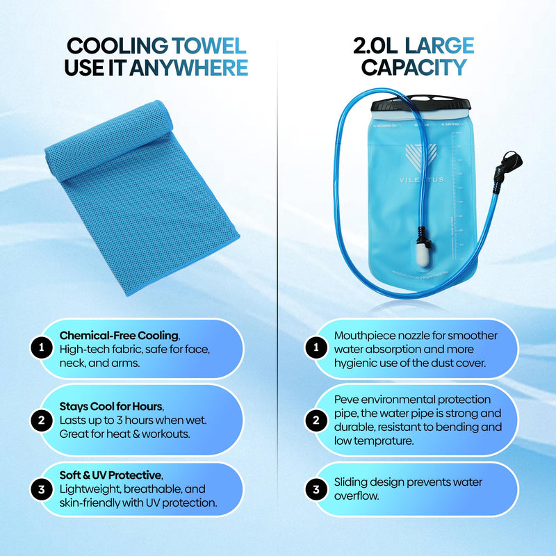 Running Vest for Women Men - Hydration Backpack with Cooling Towel & Tube Cleaner, 2.0L Water Bladder Bag, Lightweight Reflective Backpack for Hiking, Marathon & Trail Running Hydration Vest