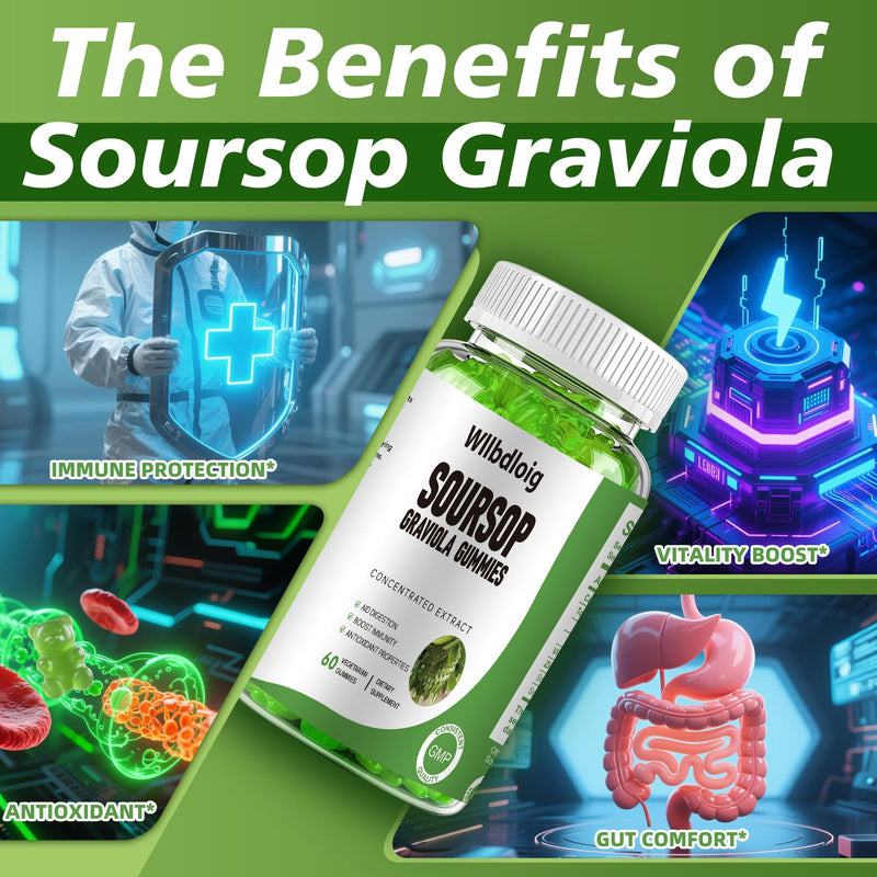 Soursop Graviola Gummies 2 Pack,Natural Soursop Leaves Seeds Gummies adults | Natural Soursop Extract Gummies with Vitamin C, Zinc, Digestive Aid, Immune Support and Antioxidant Properties, 60 Gummies 2 Count (Pack of 1)