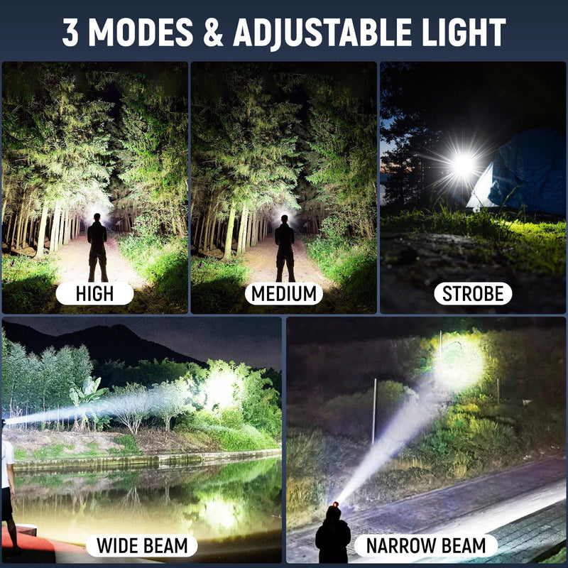 Headlamp Rechargeable 2 Pack, Bright LED Headlamp for Adults, 135° Adjustable, 3 Modes, IPX6 Waterproof Head Lamp for Outdoor Camping Climbing Hiking