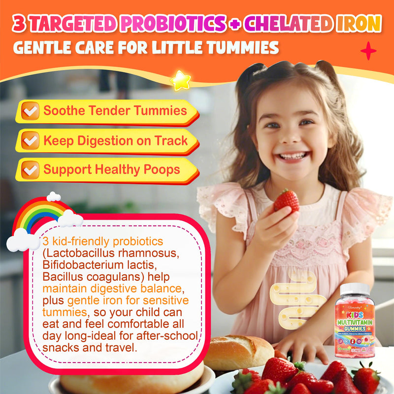 Kids Multivitamin Gummies - Kids Vitamins with Calcium, Probiotics, Iron, Omega-3, Methylated B12 & Methylfolate, Vitamin D3, K2, B6, A, C, E, Zinc for Healthy Growth - Sugar Free, Vegan, 60 Gummies Peach 60 Count (Pack of 1)