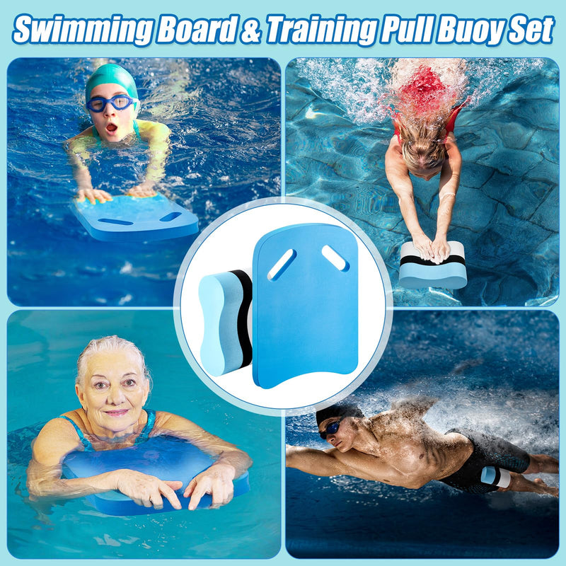 2 Pcs Swimming Kickboard Pull Buoy Set Training Aid Float Pull Buoy Leg Float Swimming Training Equipment Accessories for Hand Leg Adults Children Beginners Exercise Fitness Blue - BeesActive Australia