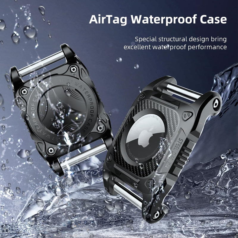 Airtag Dog Collar Holder Airtag Keyring, Waterproof AirTag Holder Hard TPU Full Protection Airtag Case for Dog Cat Collar, Key, Backpack, Luggage, GPS Tracker with Detachable Metal Bolt (Black) Black - BeesActive Australia