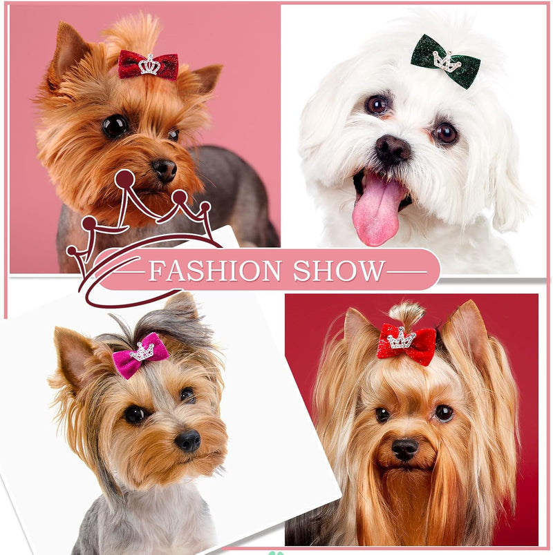 Dog Hair Crown Bows with Clips for Small Dogs, Bulk 20pcs Cute Handmade Pet Dog Bows Girl Clips, Puppy Yorkie Dog Hair Grooming Bowknot Alligator Clips for Doggies Hair Accessories - BeesActive Australia