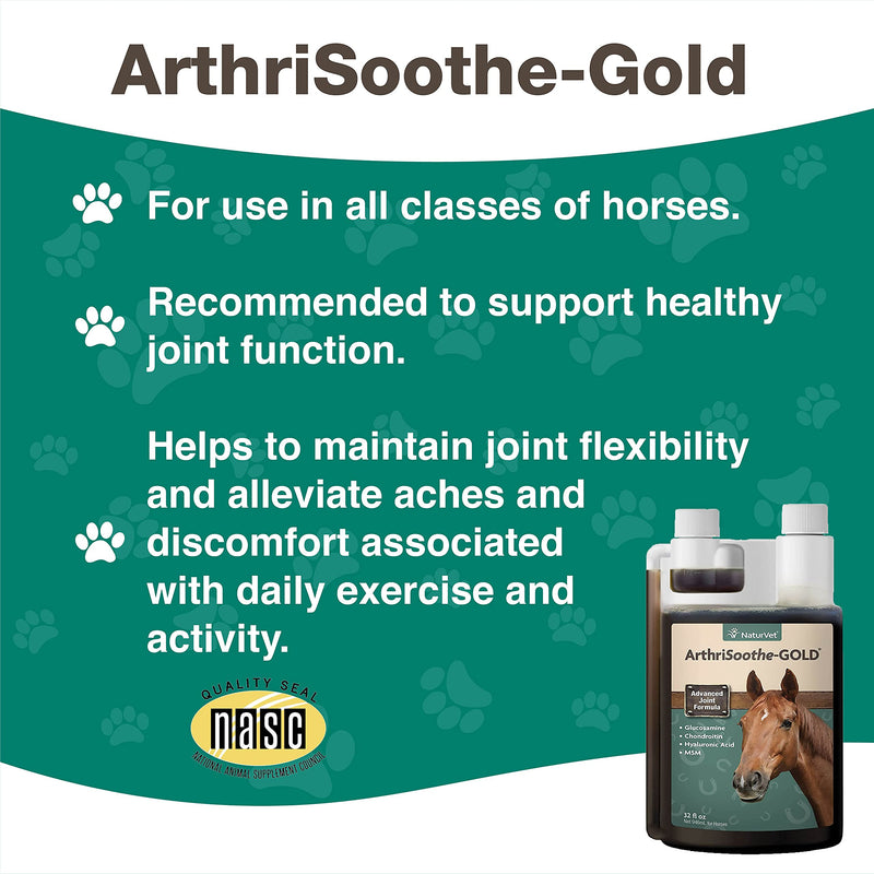 NaturVet ArthriSoothe-GOLD Advanced Equine Glucosamine Joint Supplement Formula for Horses, Liquid, Made in the USA, 32 Ounce - BeesActive Australia