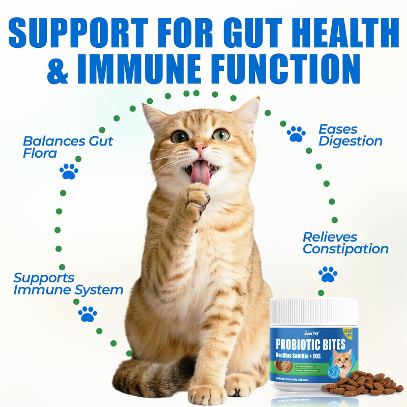 Just Try 300 Bites Cat Probiotic Bites Probiotics for Cats Chicken Flavor Healthy Cat Treats Digestive Support 6.35 oz