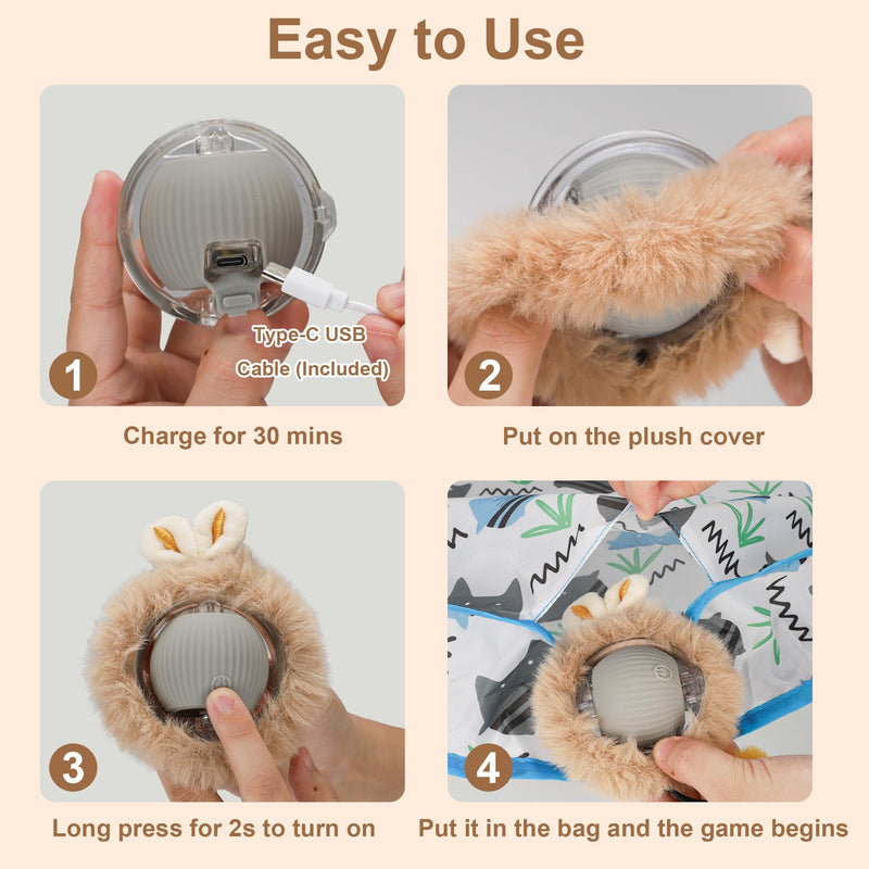 Interactive Cat Toys Balls Fast Rolling in Pouch for Indoor Cats, Automatic Smart Cat Ball Toy with Motion Activated Moving, Rechargeable Electric Cat Toy with Sound Light for Bored Adult Cats Kittens - BeesActive Australia