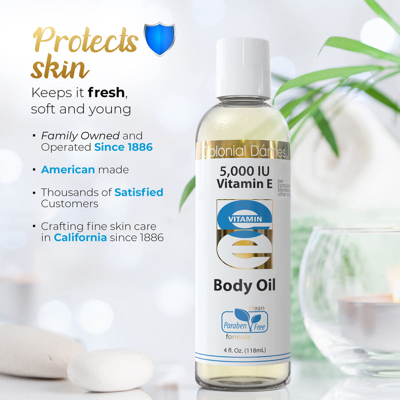 Colonial Dames 5,000 IU Vitamin E Oil Blend Skin Therapy Oil for Whole Body Vitamin E Body Oil for Hydrated Healthy Skin