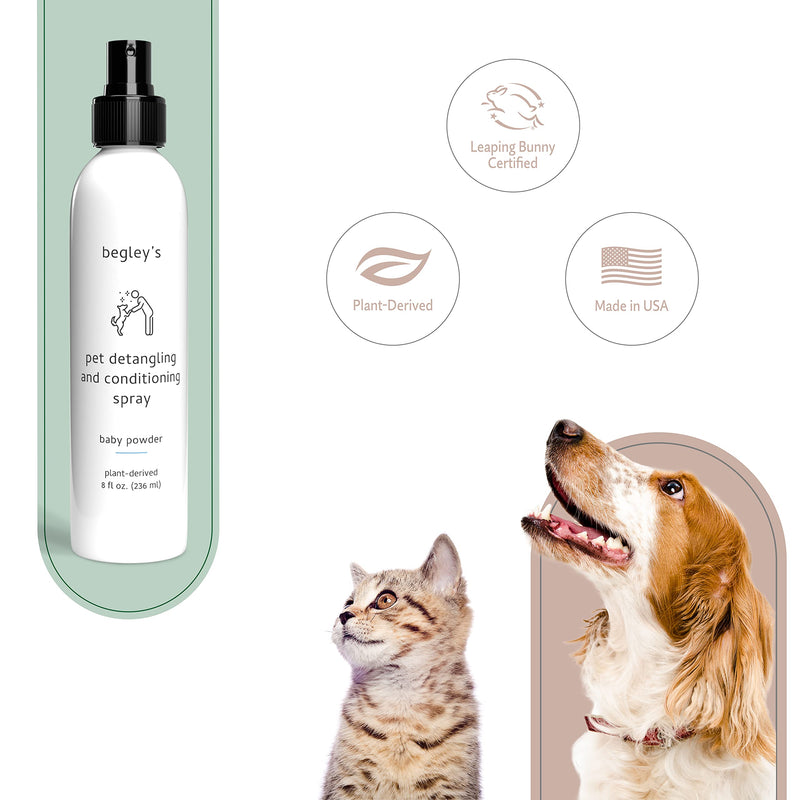 Begley's Pet Detangling Spray - Premium Essential Oil Scented Detangler Spray for Dogs, Puppies & Cats - Dog Leave in Conditioner Spray - Dematting Spray for Dogs & Pets - 8 oz, Baby Powder 8 Fl Oz (Pack of 1) - BeesActive Australia
