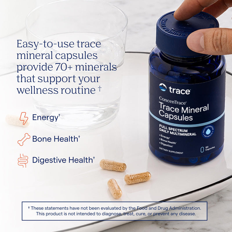 ConcenTrace Trace Mineral Capsules, 90-Count Electrolyte Support | Ionic trace mineral complex, Seawater-sourced minerals , Hydration and muscle recovery, No added fillers, 1-3 capsules daily