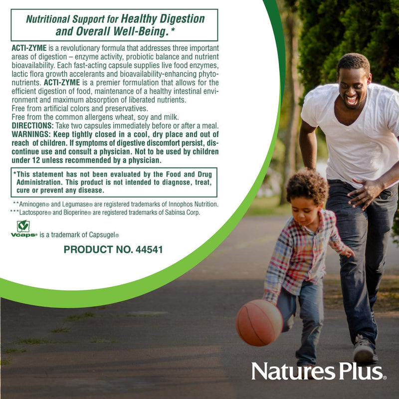 NaturesPlus Acti-Zyme - 180 Capsules - Digestive Enzyme Support Supplement with Probiotics - Promotes Gut Health & Digestion - Gluten Free, Vegetarian - 90 Servings 180 Vegetarian Capsules