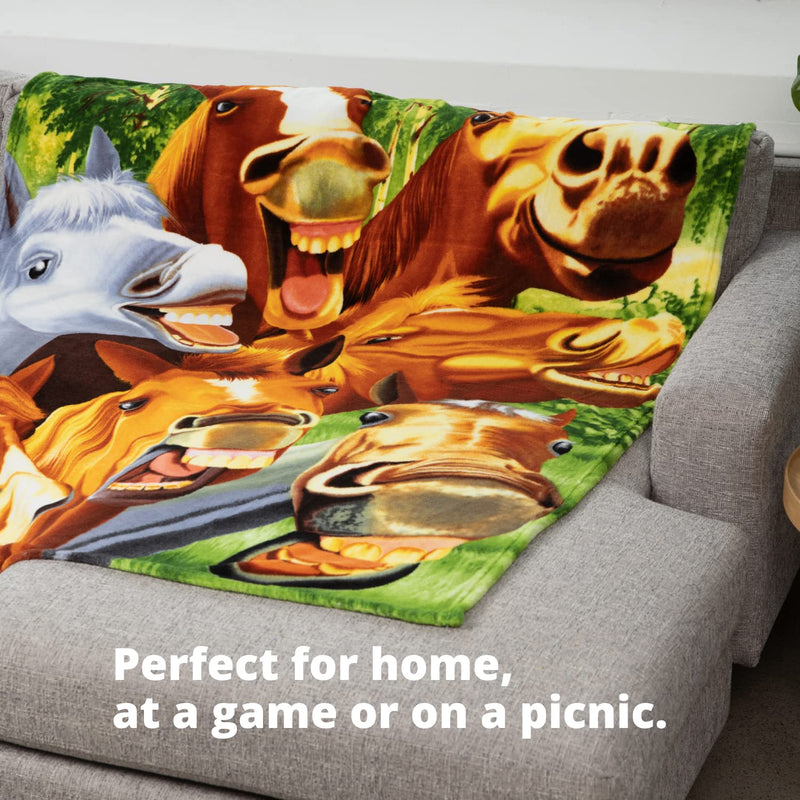 Dawhud Direct Cartoon Selfie Horses Fleece Blanket - Queen SIze Super Soft Plush Horse Throw Blanket - Super soft blanket Ideal for Women, Men, and Kids - Perfect for Horse Lovers - 50" x 60" Horses Selfie 50" x 60" - BeesActive Australia