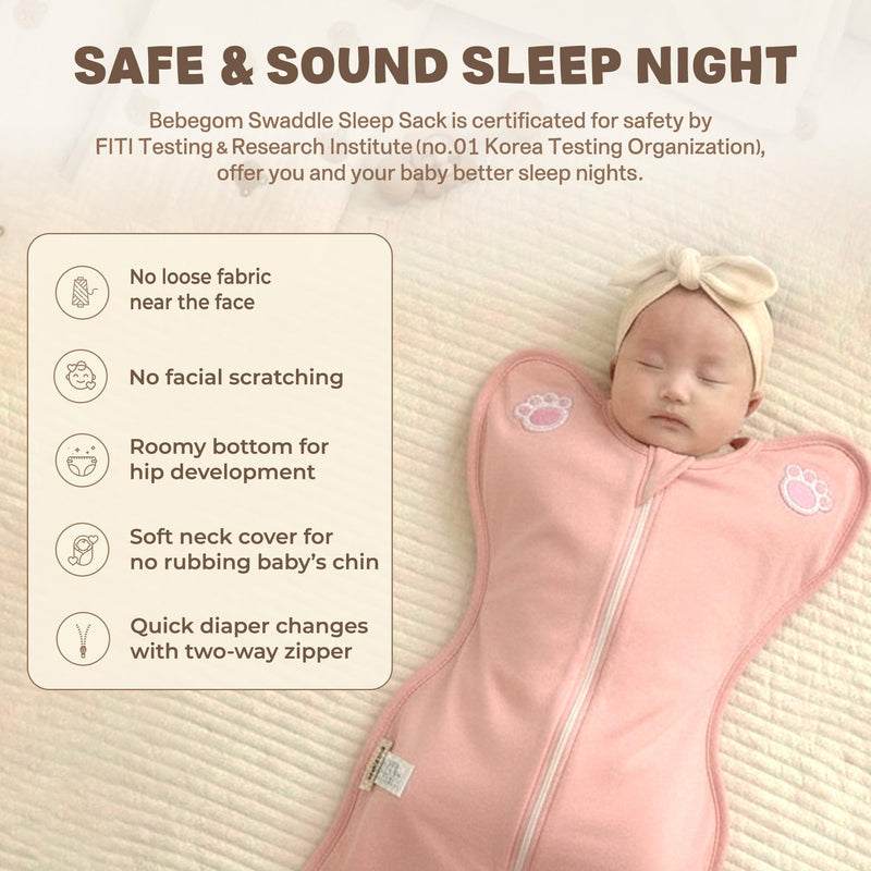 Swaddle Sleep Suit for Newborns, Arms-Up Position, Snug Fit Supports Natural Sleep Reflex, 0–6 Months Large (14.3-17.8lb) Cotton Pink - BeesActive Australia