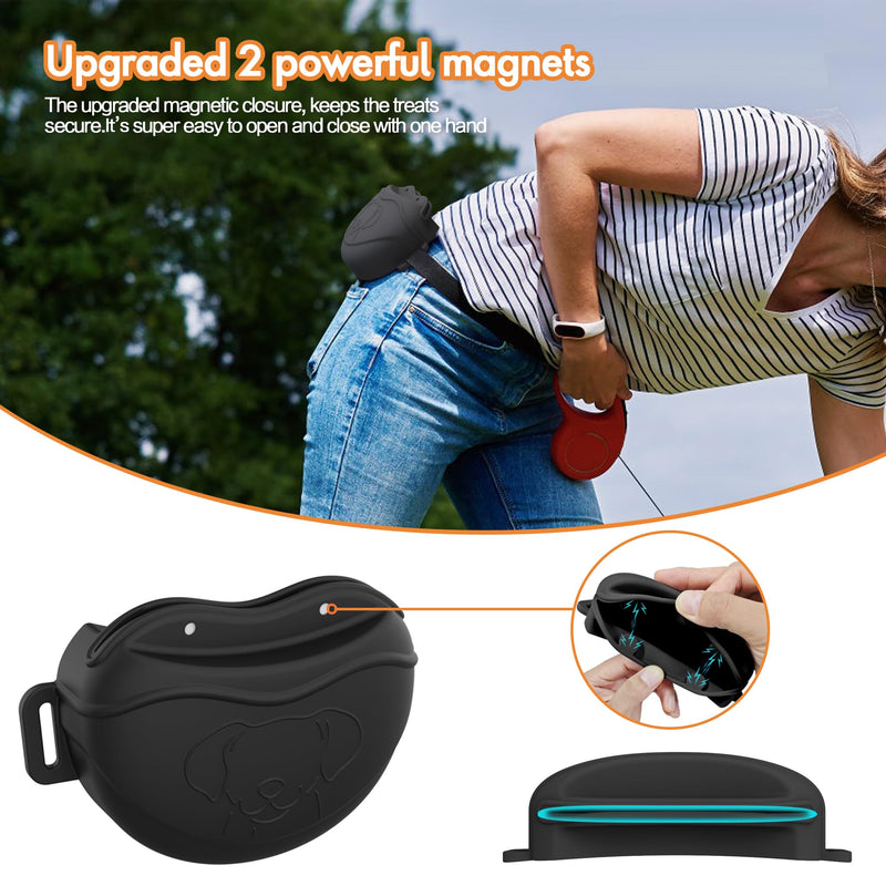 AWINNER Dog Treat Pouch - Premium Silicone - Upgrade 4 Strong Magnets Enhanced Magnetic Closure, Adjustable Waist Belt - Ideal for Puppy Training and Outdoor Walks (Black) Black - BeesActive Australia