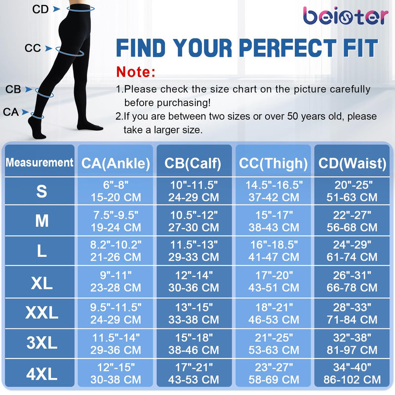beister Medical Compression Tights for Women & Men, 15-20 mmHg Closed Toe Graduated Compression Pantyhose Black X-Large