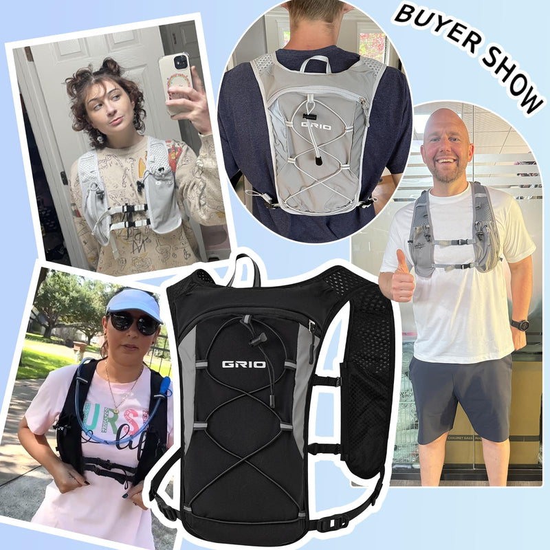 Lightweight Running Vest for Women Men, Adjustable Hydration Backpack Breathable Reflective with 1.5L Water Bladder for Hiking, Trail, Running, Marathons, Cycling Black One Size