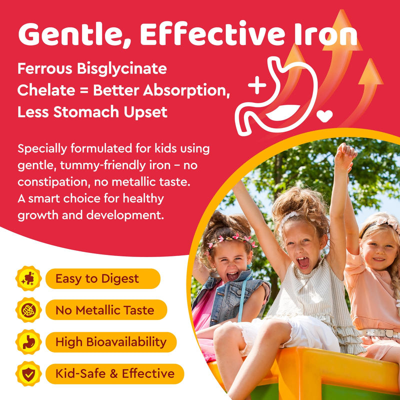 Iron Supplement Gummies for Kids, Kids Multivitamin with Iron Gummies - Zinc, Vitamin B Complex, A, C, D3, B12, Folate for Blood Builder & Energy Support, Iron Deficiency, Vegan Strawberry 60 Gummies 60 Count (Pack of 1)
