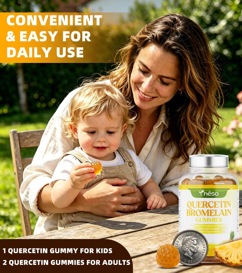 Quercetin Gummies 500mg with Bromelain, Vitamin C, D3 & Zinc – Sugar Free Immune Support Supplement – Antioxidant Complex with Pineapple Enzyme, 60 Gummies (30 Servings) 60 Count (Pack of 1)