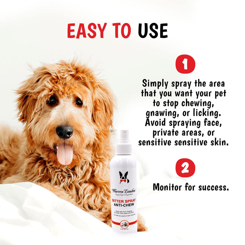 Warren London Bitter Anti-Chew Spray for Dogs & Cats – 8 oz Extra-Bitter Apple Formula | Safe, Humane No-Chew Training Aid for Furniture, Cords, Paws & More | Fast-Dry, Stain-Free | Made in USA