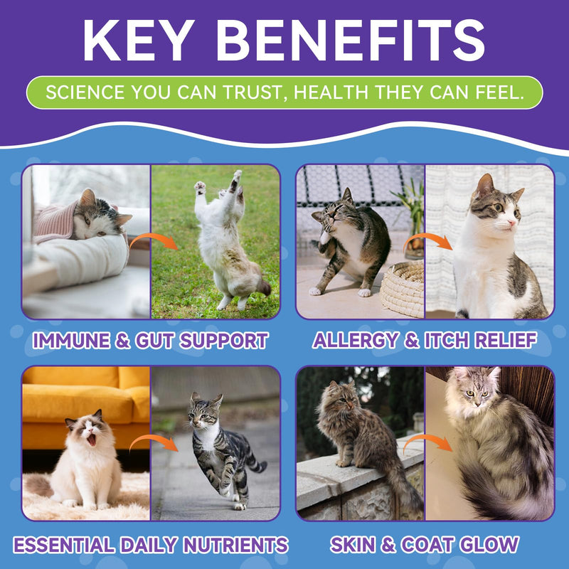 Cat Allergy Relief Chews Skin & Coat Support + Multivitamin with Omega-3 Probiotic Supports Seasonal Itching Licking & Scratching for All Breeds – 500 Chews Each, Chicken Flavor