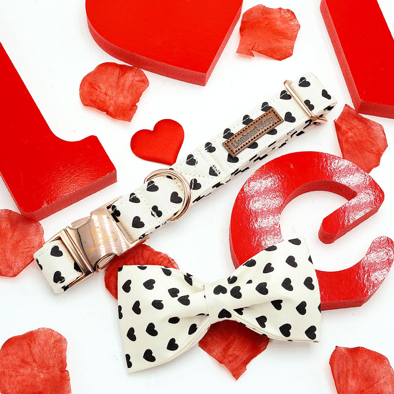 Lionheart glory Dog Bow Collar Valentine's Day Dog Collar for Small Dogs Hearts Print Dog Collar with Bowtie Spring Dog Collars Pet Collar Bows Cute Collars Small (Pack of 1） A:Hearts - BeesActive Australia