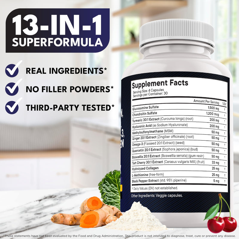 Glucosamine Chondroitin, MSM, Turmeric Curcumin, Collagen, Hyaluronic Acid, Omega 3 ‚Äì Health Supplement for Men & Women ‚Äì 240 Count 120 Count (Pack of 2)