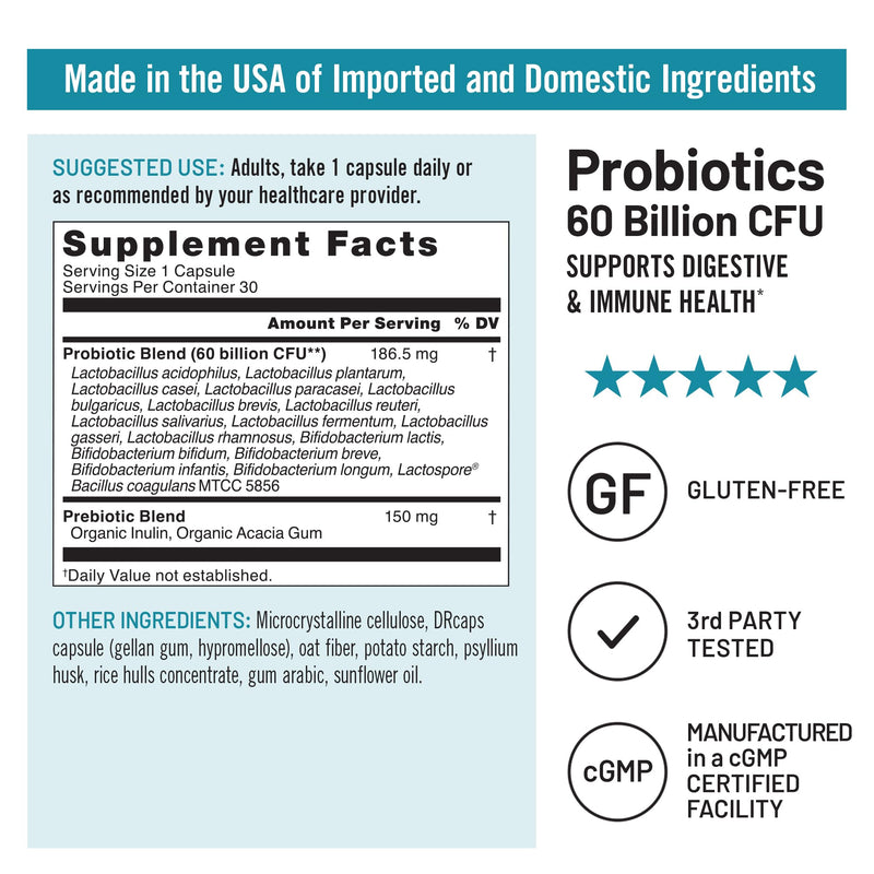 NatureWise Probiotics 60 Billion CFU - 17 Strains + Organic Prebiotics - Immune, Digestive & Gut Health Support for Women & Men - Vegetarian, Gluten-Free, Non-GMO - 30 Capsules[1-Month Supply] 30 Count (Pack of 1) - BeesActive Australia