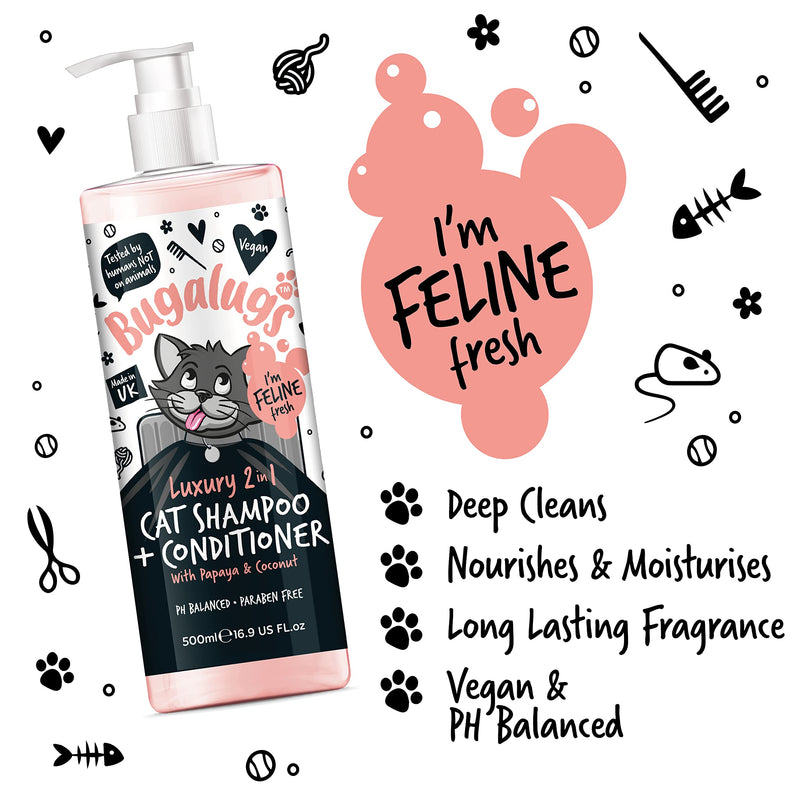 Bugalugs 2in1 cat shampoo + conditioner 500 ml pump dispenser 500 ml shampoo - BeesActive Australia
