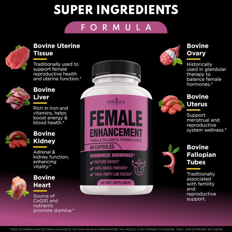 NEW AGE Beef Organ Supplement for Women – Supports Hormone Balance, Energy & Wellness – Pasture Raised Superfood – Liver, Heart, Kidney, Uterine Tissue – Ovary, Uterus, Fallopian Female Support-120 60 Count (Pack of 2)
