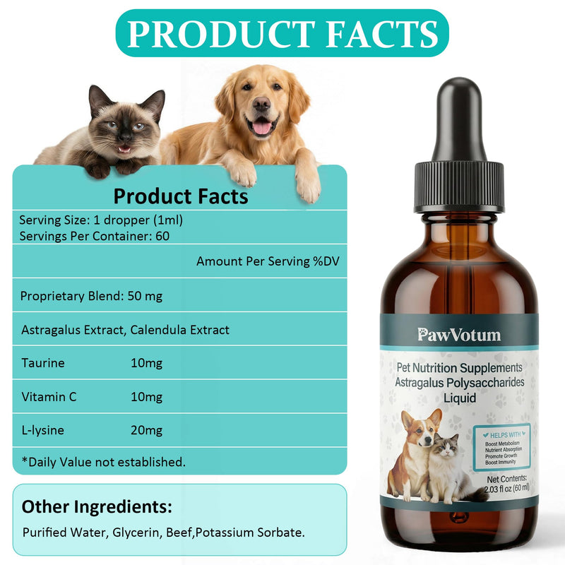 Immune Support Liquid Supplement for Cats and Dogs, Supporting the Immune Systemand and Anti-oxidative Stress,Contains Astragalus, L-lysine, Taurine, and Vitamin C,2 FL Oz