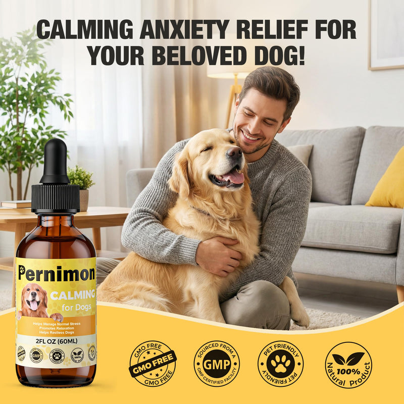 Calming Oil for Dogs, Calming Drops for Dog Anxiety Relief & Sleep Support for Thunderstorms, Separation Stress, Fireworks & Travel-Chicken Flavour (60ml) 60ml