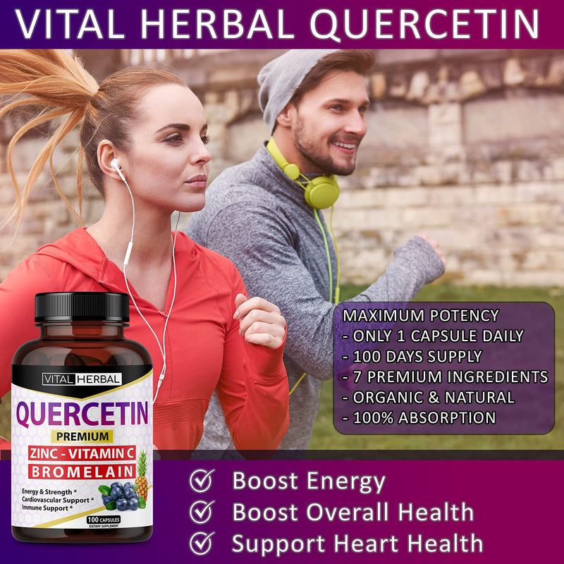 Ultra Quercetin High Purity 98% with Bromelain Capsules - Equivalent to 4085 mg Powder - Maximum Strength with Ashwagandha - Supports Overall Health Strength Energy (100 Counts) - BeesActive Australia