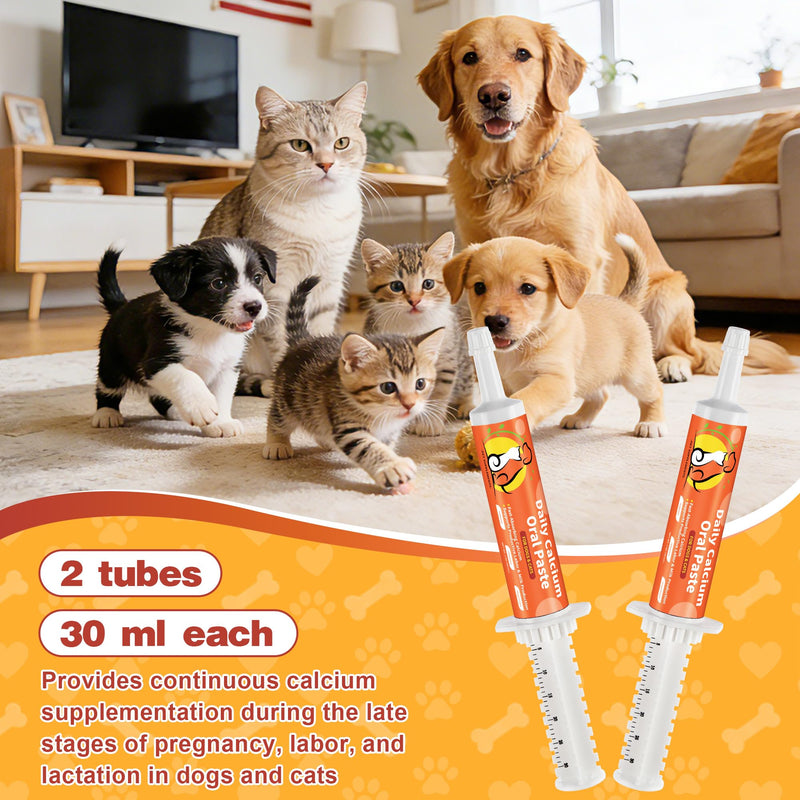 Oral Calcium Supplement for Whelping Dogs & Cats, Fast-Absorbing Calcium Paste Supports Labor & Milk Production, with Vitamin D3 & B6 for Enhanced Absorption, 30 ml (2-Pack) Pack of 2