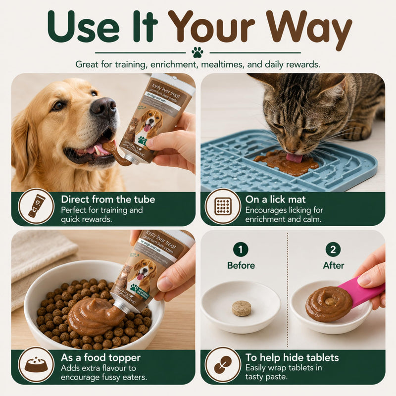 Tasty Liver Treat Paste for Dogs & Cats 75g x 3, Grain-Free Pet Pate with Tube Squeezer Tool, Easy Squeeze Training Reward, Lick Mat Paste, Food Topper & Medication Helper